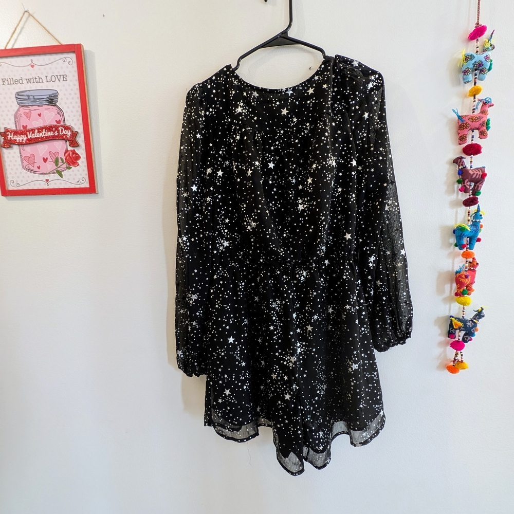Cupshe x Gabby Windey Black Romper size medium star pattern metallic